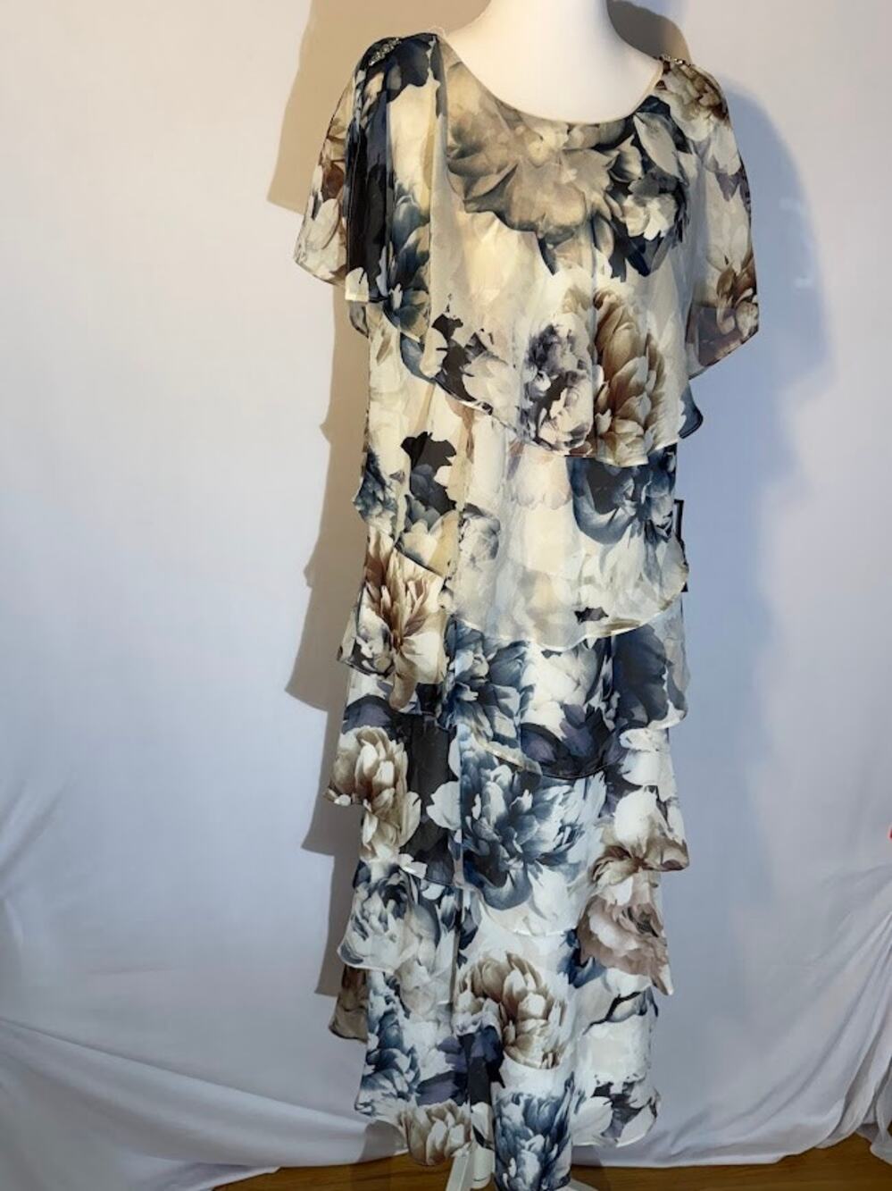 SL Fashions Womens Floral-Print Tiered Mi Ivory Multi 12